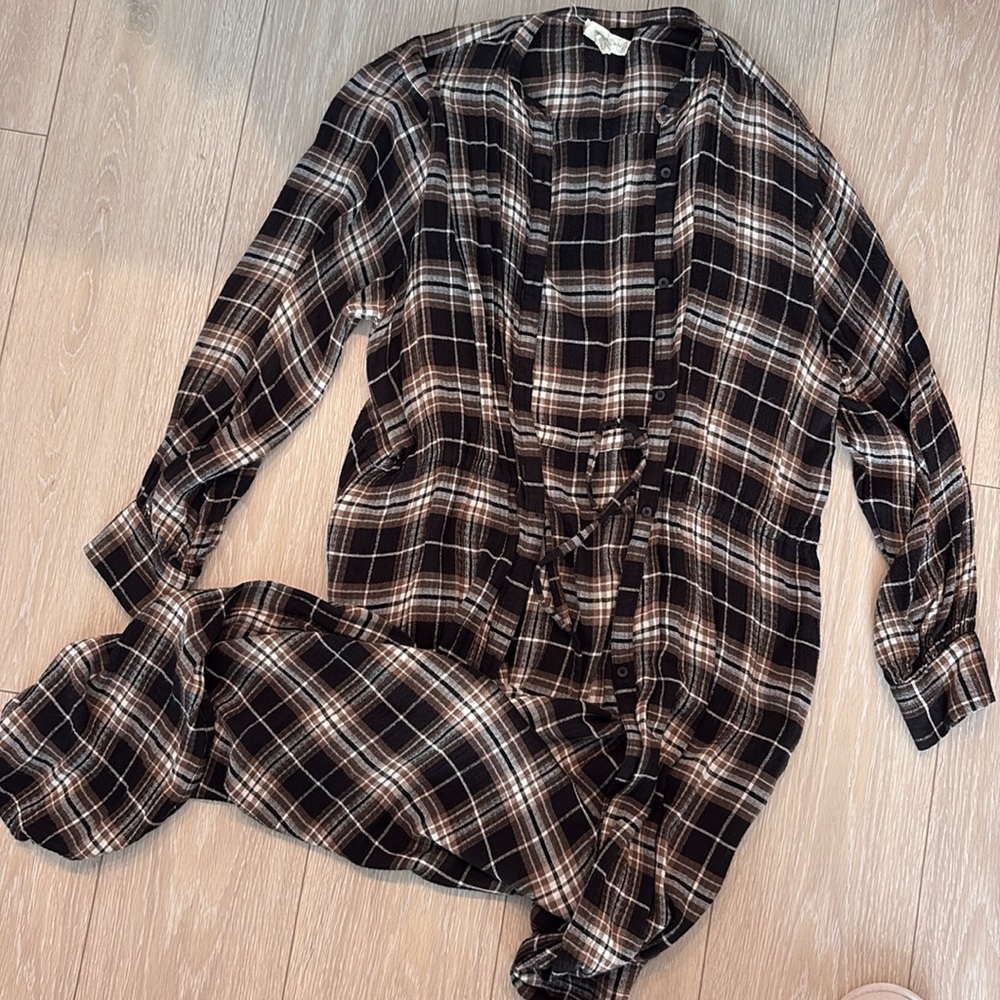 Nordstrom Treasure Bond Flannel Floor Length Jacket Button Down